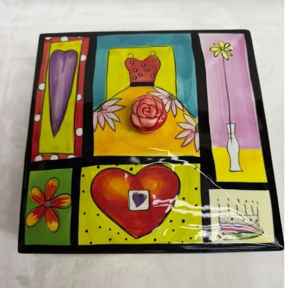 NAYLOR DESIGNS HANDPAINTED HENRIKSEN IMPORTS TRINKET CANDY BOX RARE HEARTS